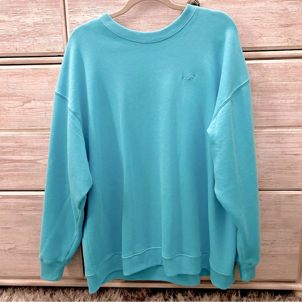 Turquoise Hollister Crew Neck Pullover Women’s XL Spring Pullover Oversized Tops - Picture 5 of 6
